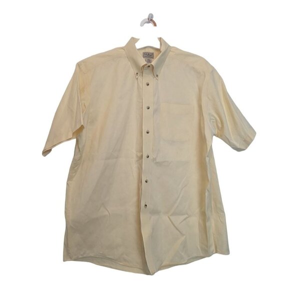 L.L.Bean Men's Cotton Wrinkle Resistant Button Down Short Sleeve Yellow Shirt L - Picture 1 of 5